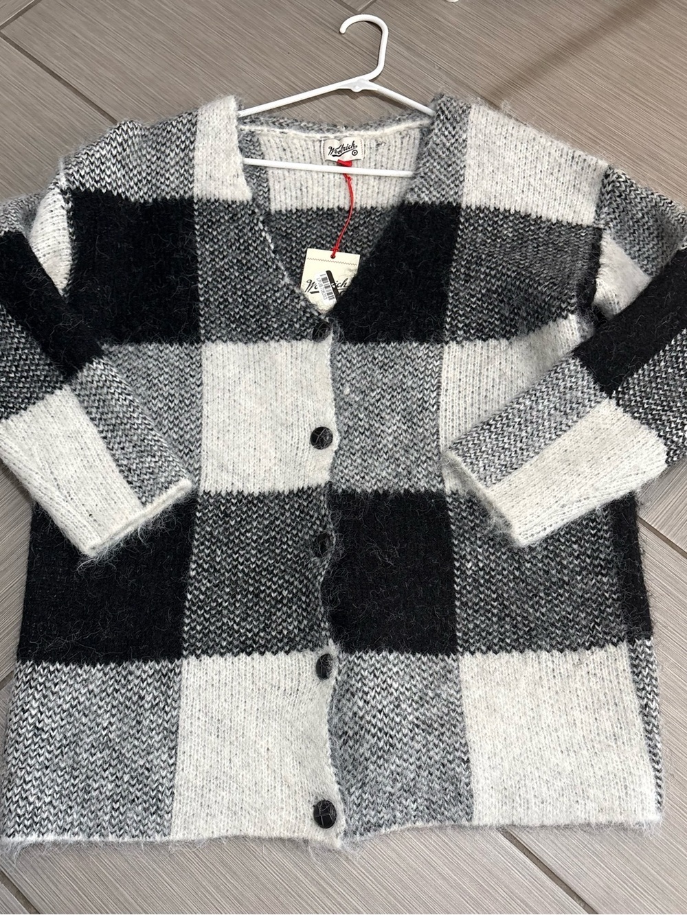 Woolrich Black and Gray Plaid Button-Front Cardigan